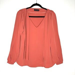 Hatch Maternity Tie Neck Long Sleeve V-Neck Flowy Blouse In Rust Pink Size 0 XS